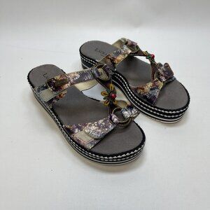 Laura Vita Comfort Sandals Multicolor Floral Artsy Boho Festival Chic Wom Sz 37